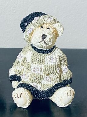 Heather Hykes Checkered PJ Sweater Bears Figurine Plum Pudding Artisan Flair No3